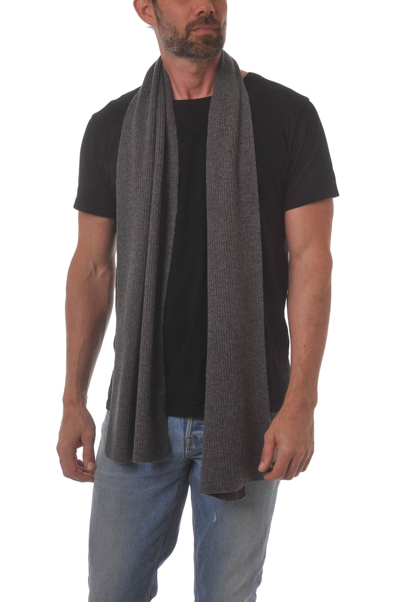 Cashmere Merino Scarf - Rib Knit - Soft Warm, Stylish Winter Scarf for Women & Men - Charcoal