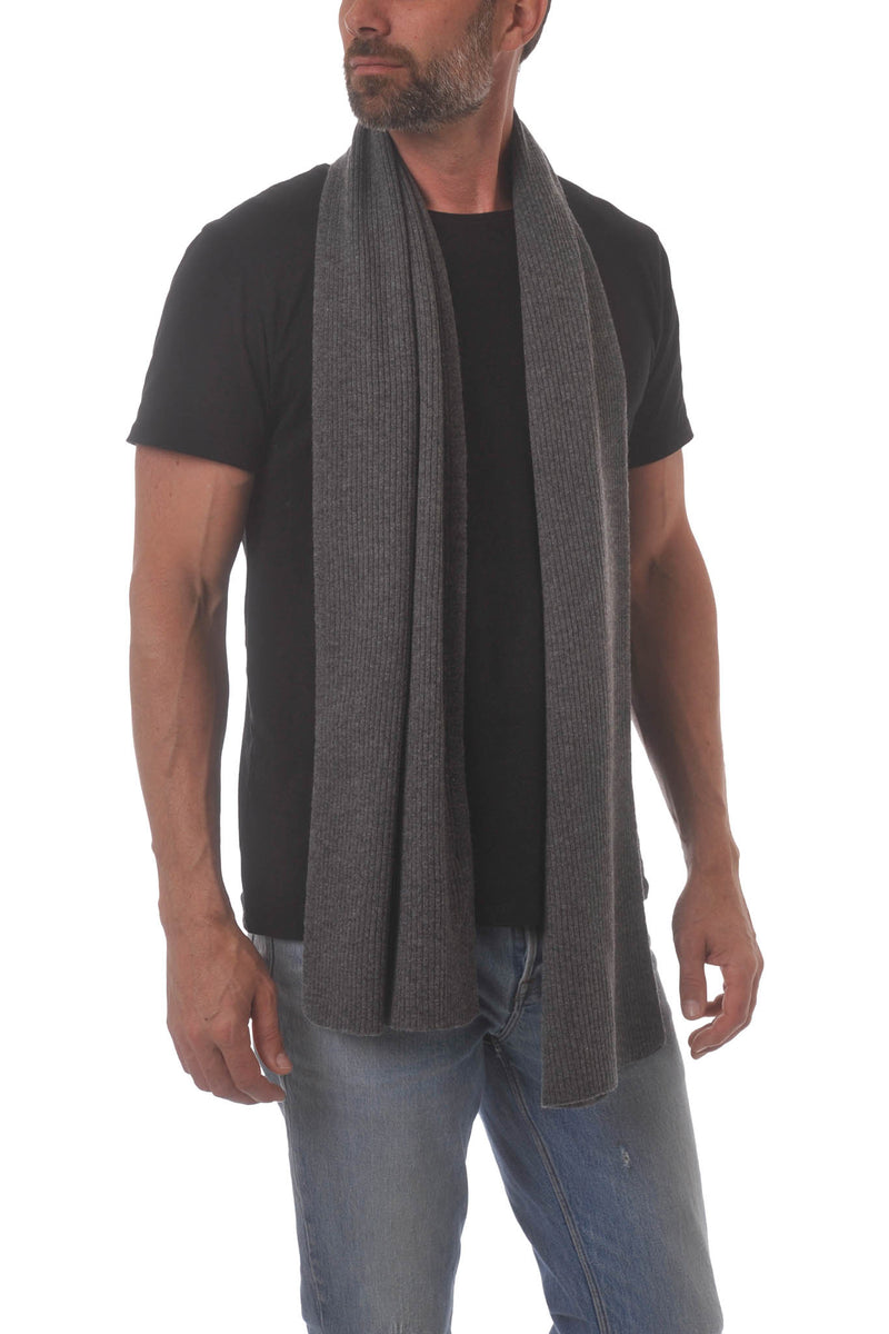 Cashmere Merino Scarf - Rib Knit - Soft Warm, Stylish Winter Scarf for Women & Men - Charcoal