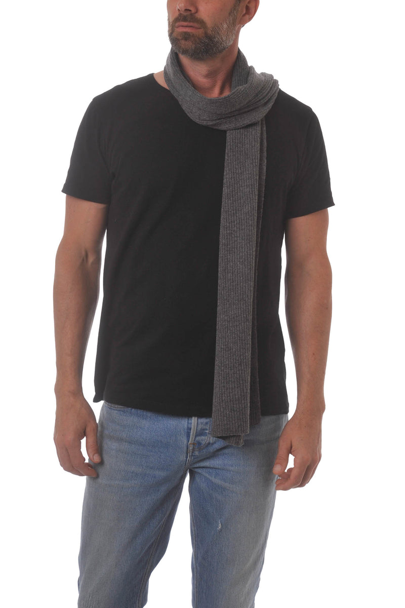 Cashmere Merino Scarf - Rib Knit - Soft Warm, Stylish Winter Scarf for Women & Men - Charcoal