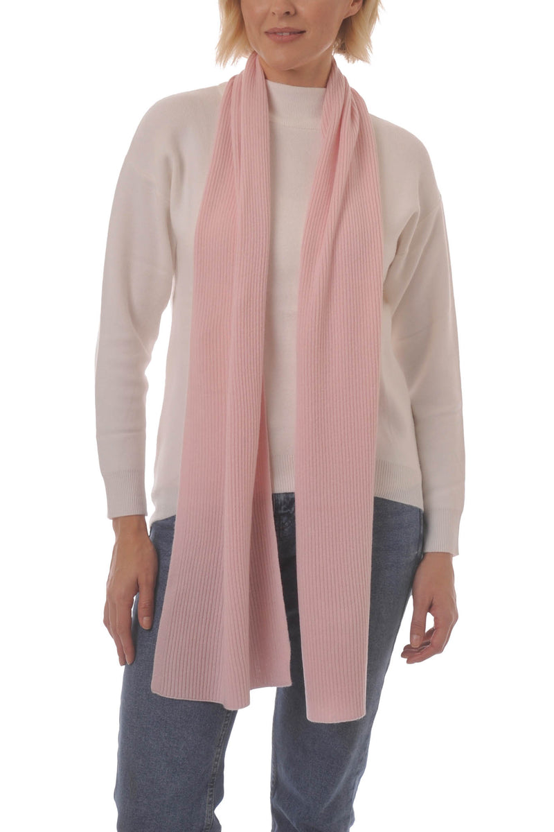 Cashmere Merino Scarf - Rib Knit - Soft Warm, Stylish Winter Scarf for Women & Men - Pale Pink