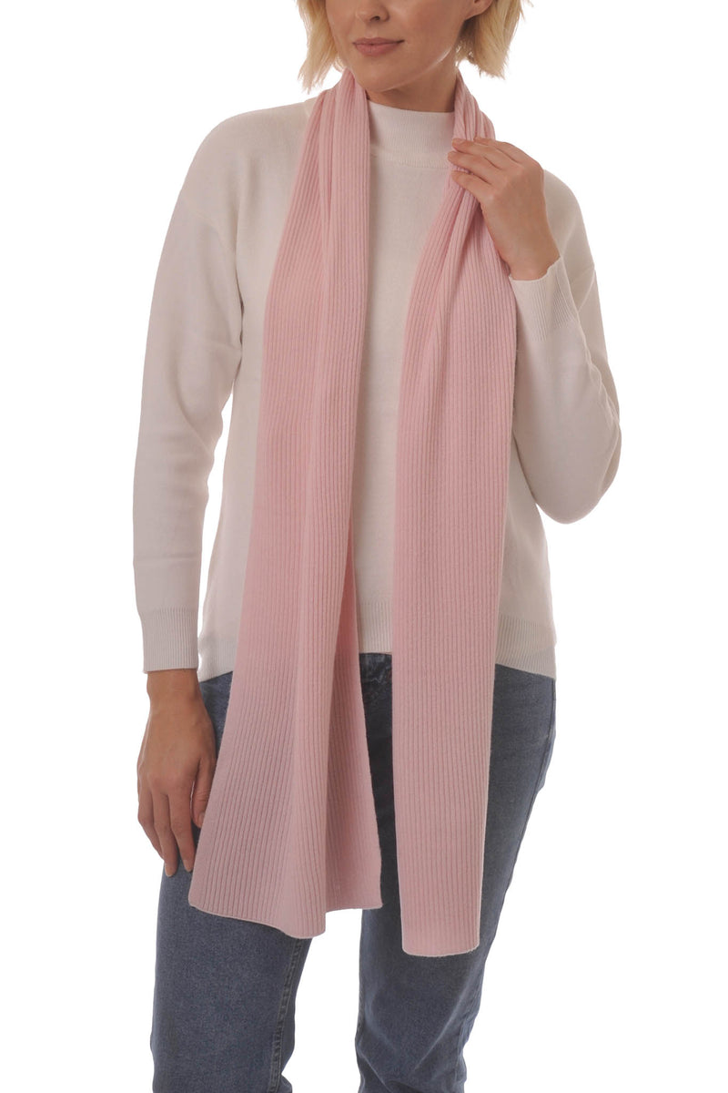 Cashmere Merino Scarf - Rib Knit - Soft Warm, Stylish Winter Scarf for Women & Men - Pale Pink