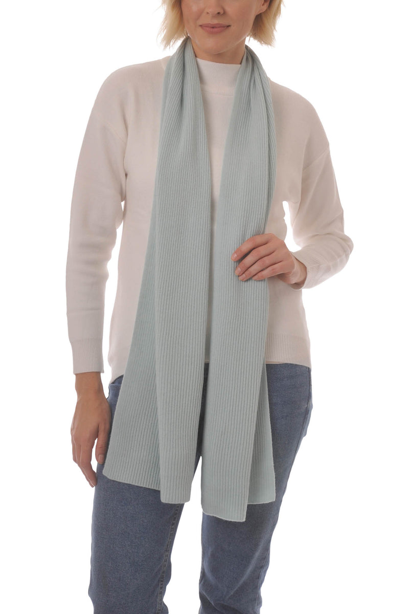 Cashmere Merino Scarf - Rib Knit - Soft Warm, Stylish Winter Scarf for Women & Men - Cool Mint