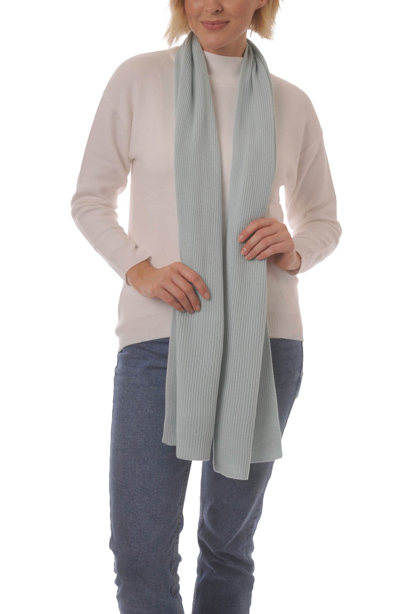 Cashmere Merino Scarf - Rib Knit - Soft Warm, Stylish Winter Scarf for Women & Men - Cool Mint