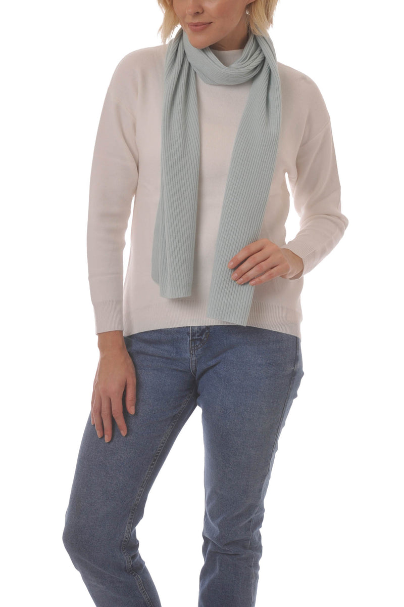 Cashmere Merino Scarf - Rib Knit - Soft Warm, Stylish Winter Scarf for Women & Men - Cool Mint