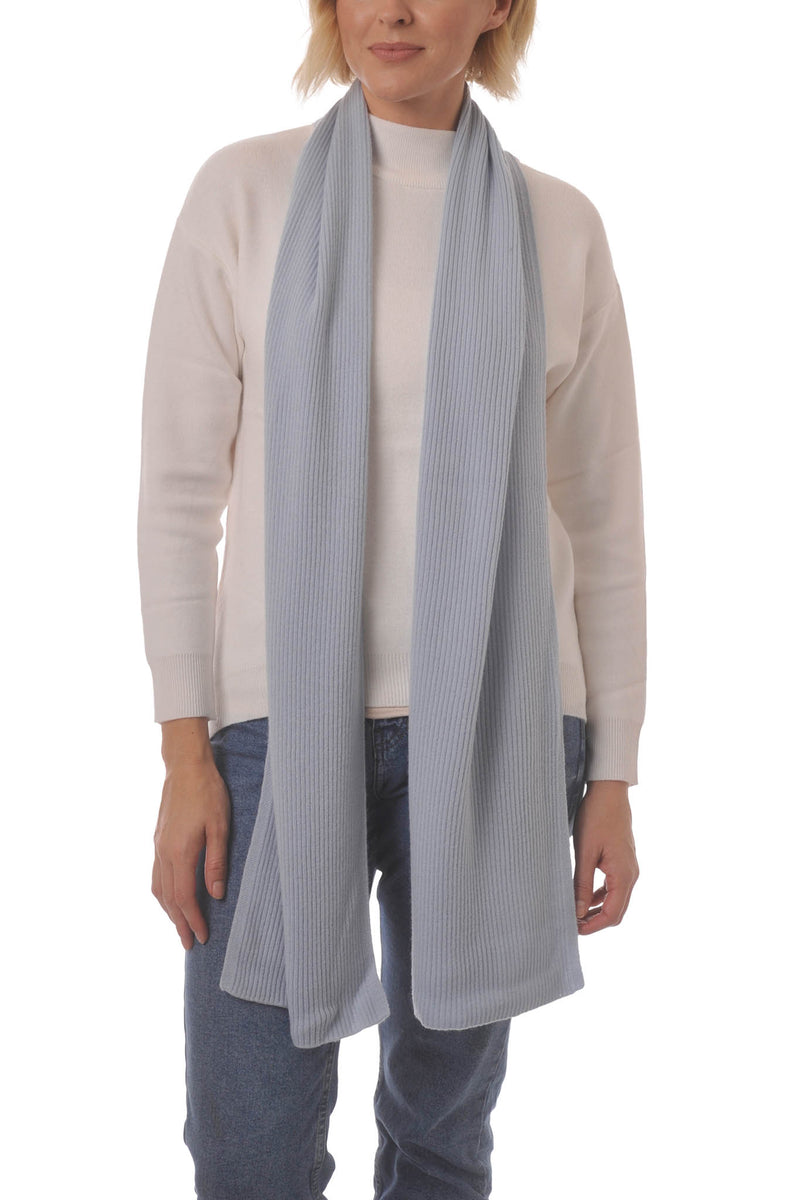 Cashmere Merino Scarf - Rib Knit - Soft Warm, Stylish Winter Scarf for Women & Men - Pale Blue