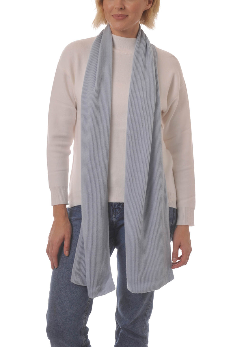 Cashmere Merino Scarf - Rib Knit - Soft Warm, Stylish Winter Scarf for Women & Men - Pale Blue