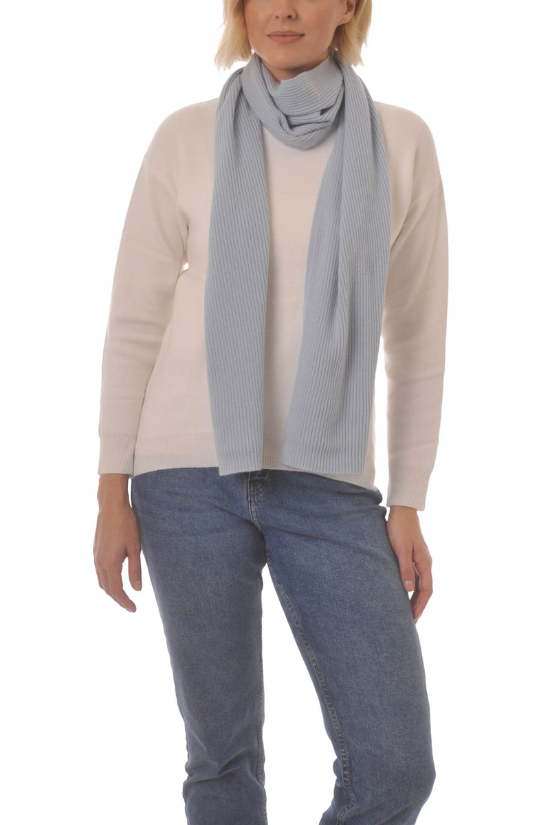 Cashmere Merino Scarf - Rib Knit - Soft Warm, Stylish Winter Scarf for Women & Men - Pale Blue