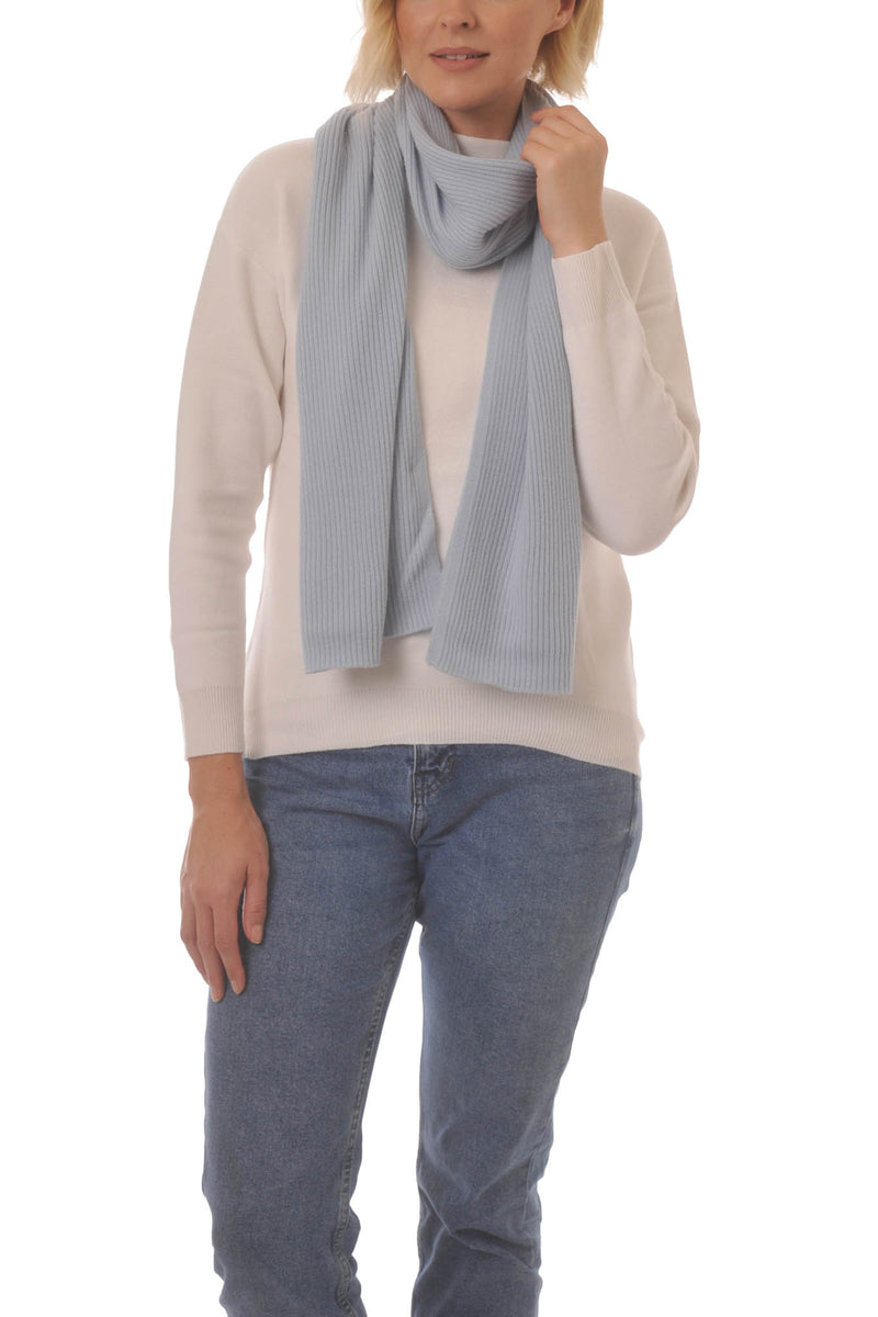 Cashmere Merino Scarf - Rib Knit - Soft Warm, Stylish Winter Scarf for Women & Men - Pale Blue