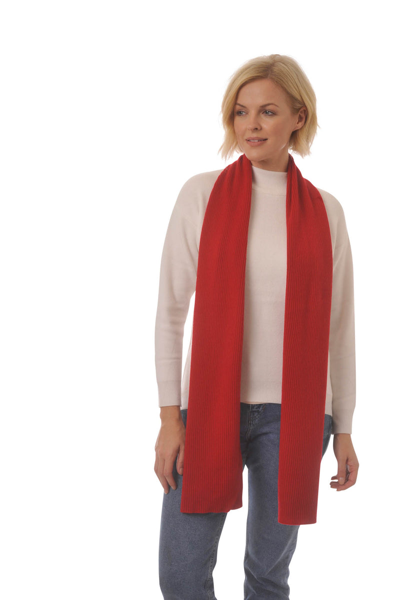 Cashmere Merino Scarf - Rib Knit - Soft Warm, Stylish Winter Scarf for Women & Men - Red