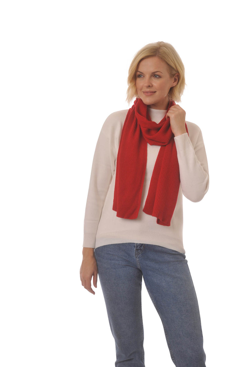 Cashmere Merino Scarf - Rib Knit - Soft Warm, Stylish Winter Scarf for Women & Men - Red