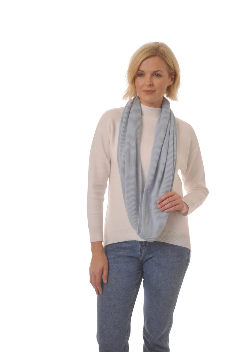 Adorawool Snood - Ribbed Design in Cashmere Merino - Pale Blue