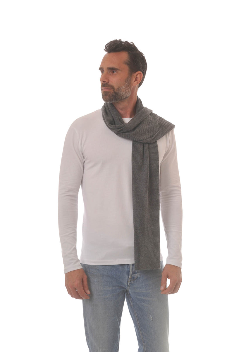 Cashmere Merino Scarf - Rib Knit - Soft Warm, Stylish Winter Scarf for Women & Men - Charcoal