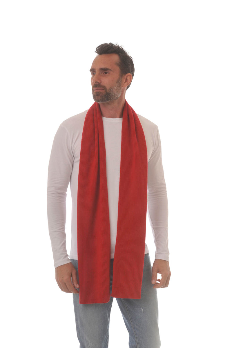 Cashmere Merino Scarf - Rib Knit - Soft Warm, Stylish Winter Scarf for Women & Men - Red