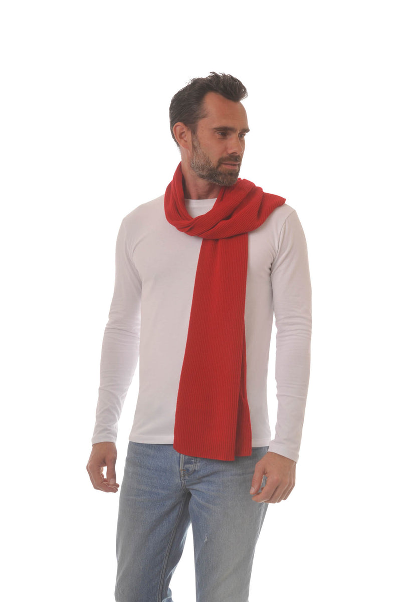 Cashmere Merino Scarf - Rib Knit - Soft Warm, Stylish Winter Scarf for Women & Men - Red