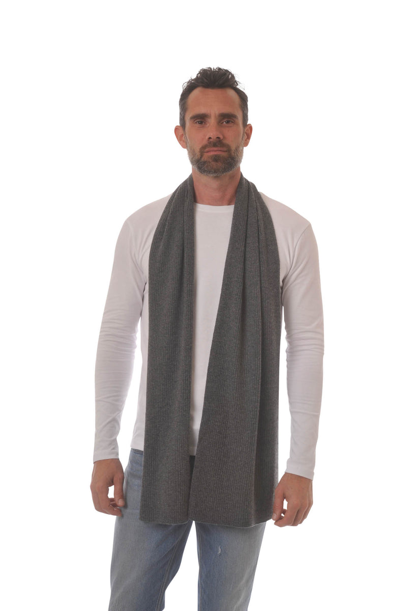 Cashmere Merino Scarf - Rib Knit - Soft Warm, Stylish Winter Scarf for Women & Men - Charcoal