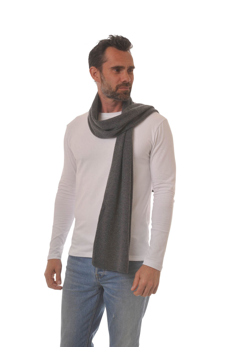 Cashmere Merino Scarf - Rib Knit - Soft Warm, Stylish Winter Scarf for Women & Men - Charcoal