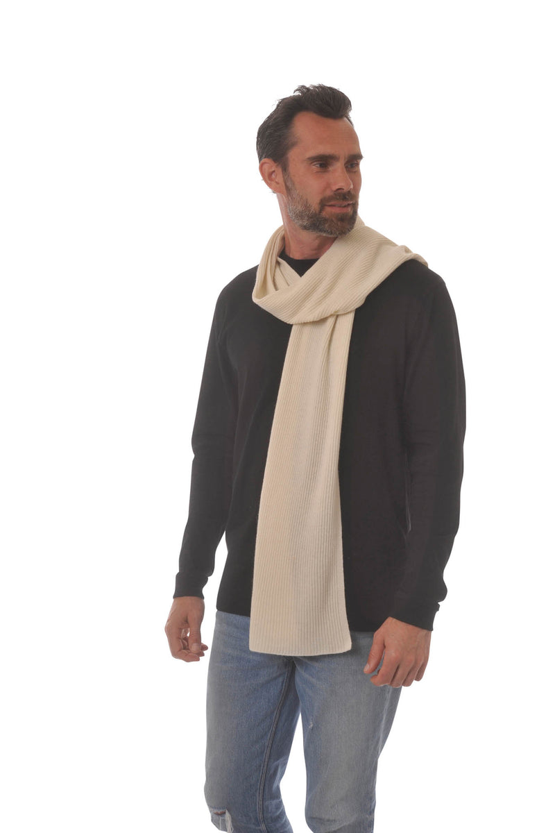 Cashmere Merino Scarf - Rib Knit - Soft Warm Stylish Winter Scarf for Women & Men - Ivory