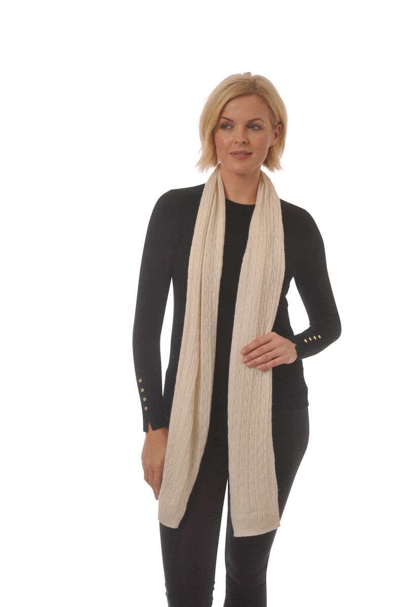 Cashmere Merino Scarf - Cable Knit - Soft Warm Stylish Winter Scarves for Women & Men - Ivory