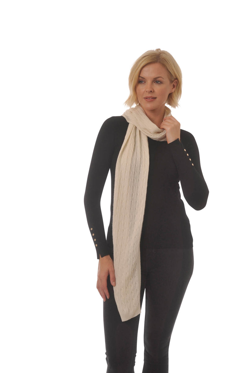 Cashmere Merino Scarf - Cable Knit - Soft Warm Stylish Winter Scarves for Women & Men - Ivory