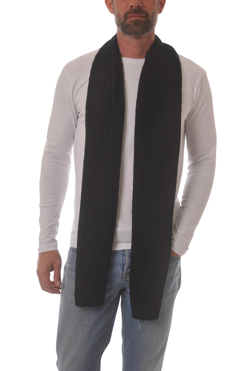 Cashmere Merino Scarf - Cable Knit - Soft Warm Stylish Winter Scarves for Women & Men - Black