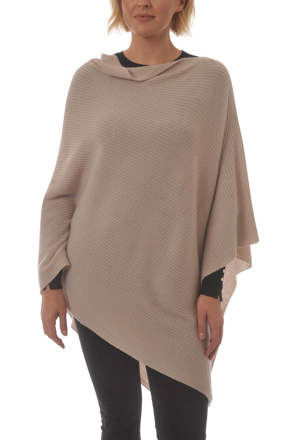 Adorawool Poncho - Cashmere & Merino  - Ribbed Design - Shawl in Light Stone