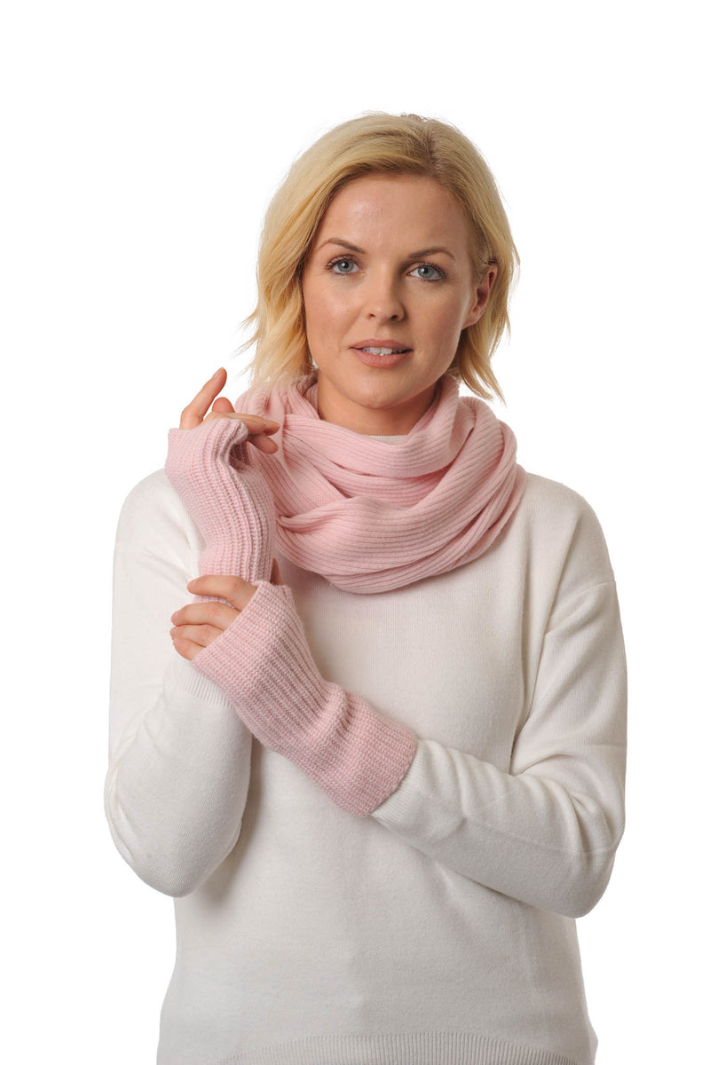 Fingerless Gloves - Hand & Wrist warmers - Cashmere & Merino - Warm Soft Wool for Winter - Pale Pink