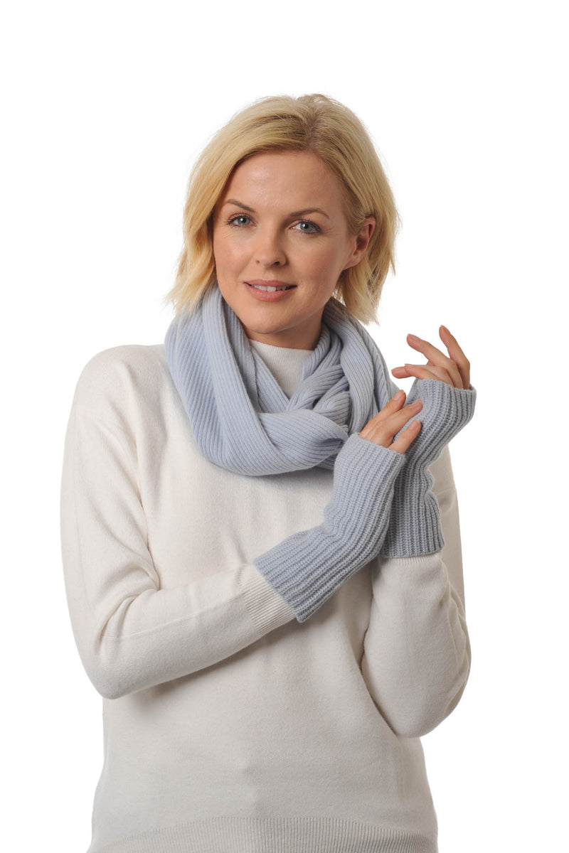 Adorawool Snood - Ribbed Design in Cashmere Merino - Pale Blue