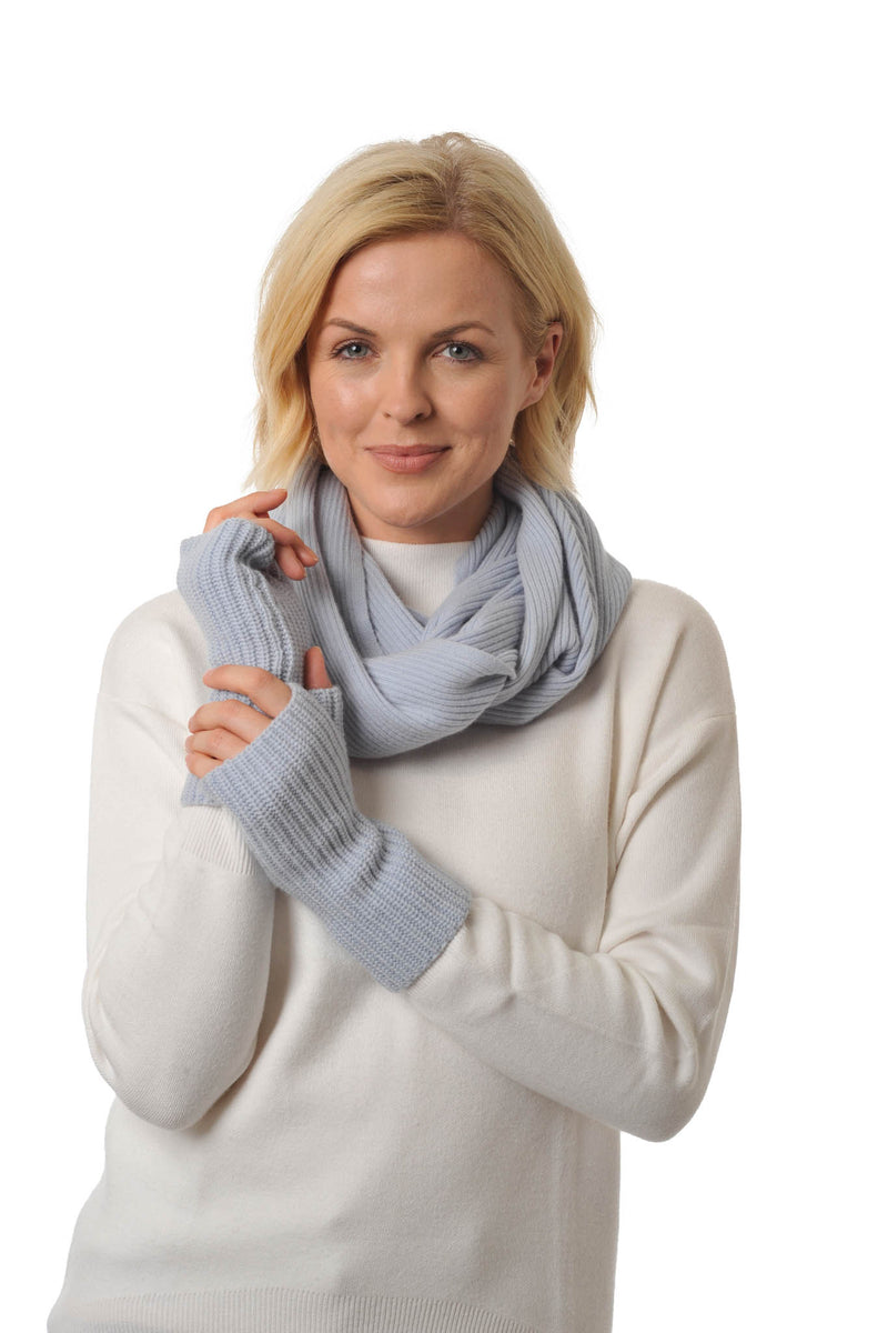 Adorawool Snood - Ribbed Design in Cashmere Merino - Pale Blue