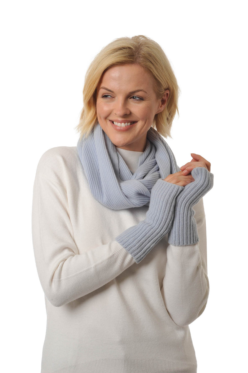 Fingerless Gloves - Hand & Wrist warmers - Cashmere & Merino - Warm Soft Wool for Winter - Pale Blue