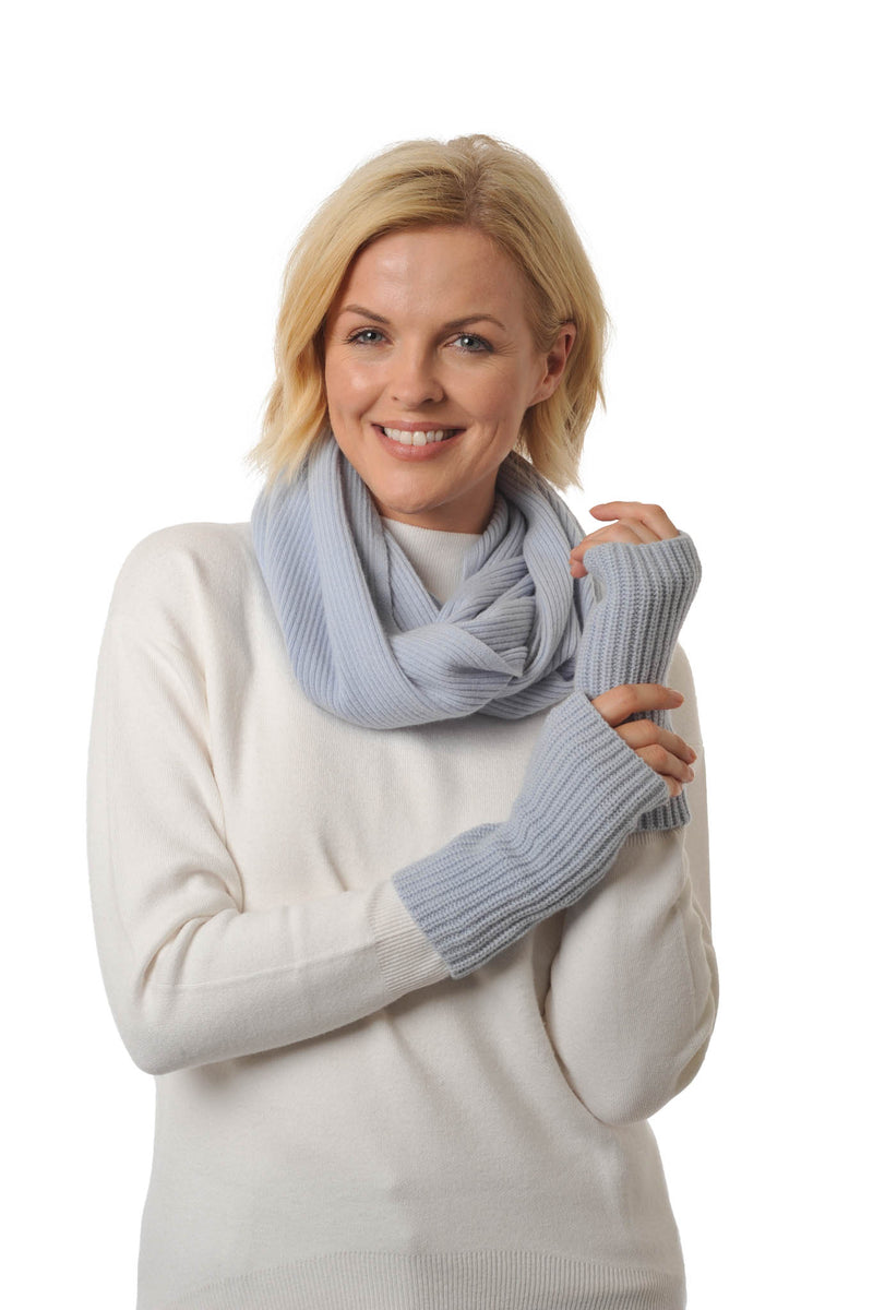 Adorawool Snood - Ribbed Design in Cashmere Merino - Pale Blue