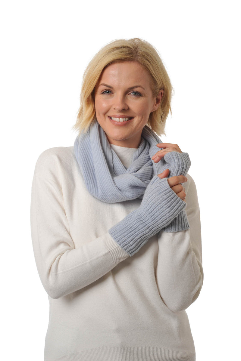 Adorawool Snood - Ribbed Design in Cashmere Merino - Pale Blue