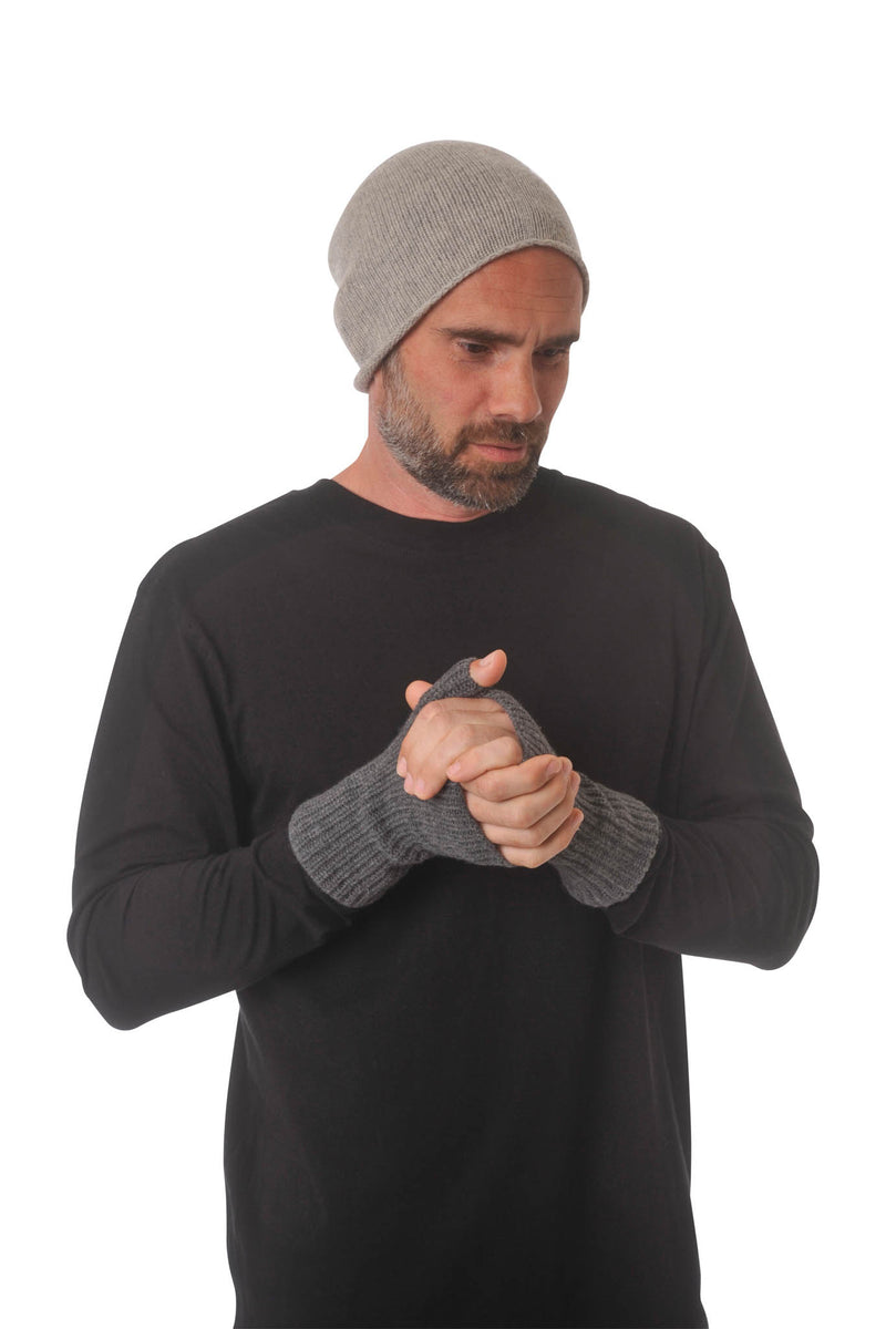 Fingerless Gloves - Hand & Wrist warmers - Cashmere & Merino - Warm Soft Wool for Winter - Charcoal