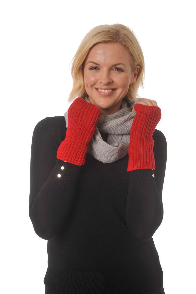 Fingerless Gloves - Hand & Wrist warmers - Cashmere & Merino - Warm Soft Wool for Winter - Red