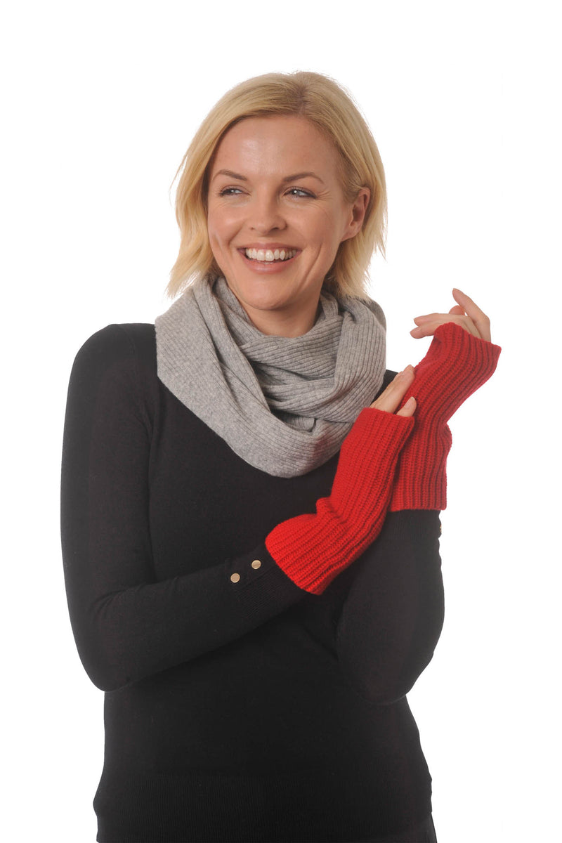 Fingerless Gloves - Hand & Wrist warmers - Cashmere & Merino - Warm Soft Wool for Winter - Red