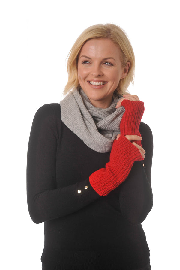 Fingerless Gloves - Hand & Wrist warmers - Cashmere & Merino - Warm Soft Wool for Winter - Red