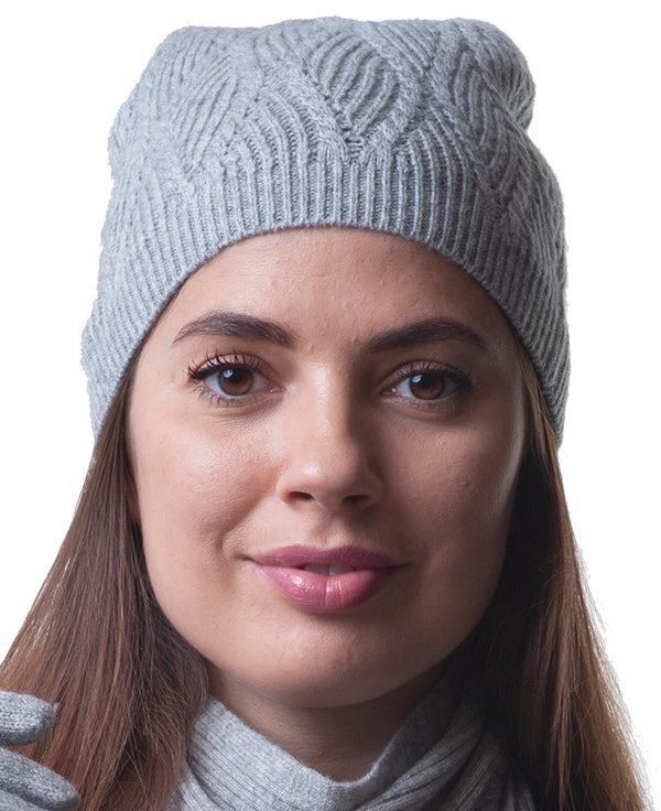 Cashmere Merino Cable Knit Beanie - Flannel Grey