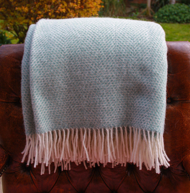 Throw -100% Pure New Wool - Beehive Pattern - Ocean Green Blanket