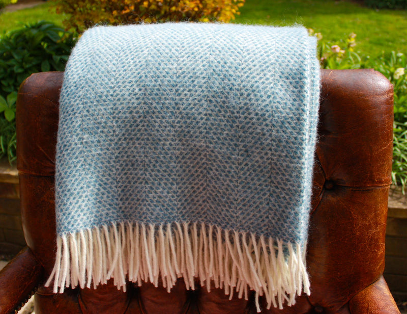 Throw -100% Pure New Wool - Beehive Pattern - Petrol Blue Blanket