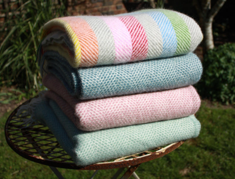 Throw -100% Pure New Wool - Beehive Pattern - Ocean Green Blanket