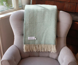 Throw -100% Pure New Wool - Beehive Pattern - Ocean Green Blanket