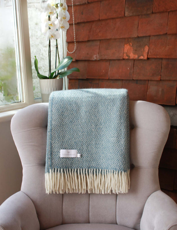 Throw -100% Pure New Wool - Beehive Pattern - Petrol Blue Blanket