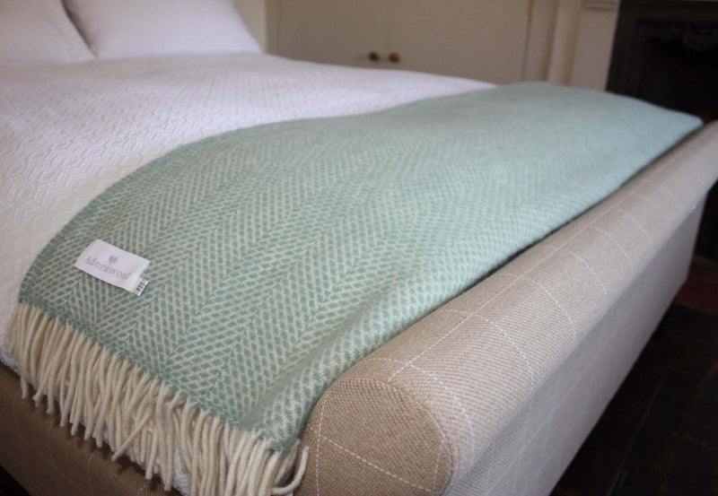 Throw -100% Pure New Wool - Beehive Pattern - Ocean Green Blanket