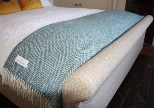 Throw -100% Pure New Wool - Beehive Pattern - Petrol Blue Blanket