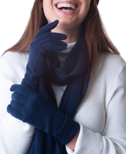 Cashmere Merino Gloves for Women and Men - Warm Soft Natural Wool for Winter - Navy Blue