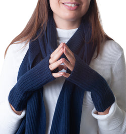 Cashmere Merino Fingerless Gloves - Hand & Wrist warmers - Navy Blue