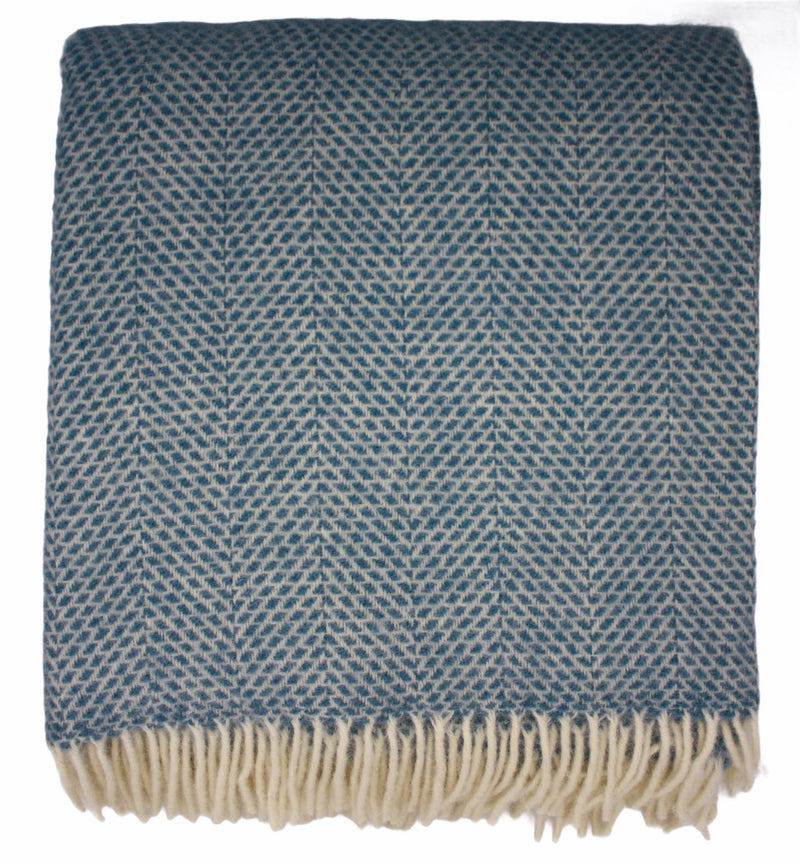 Throw -100% Pure New Wool - Beehive Pattern - Petrol Blue Blanket