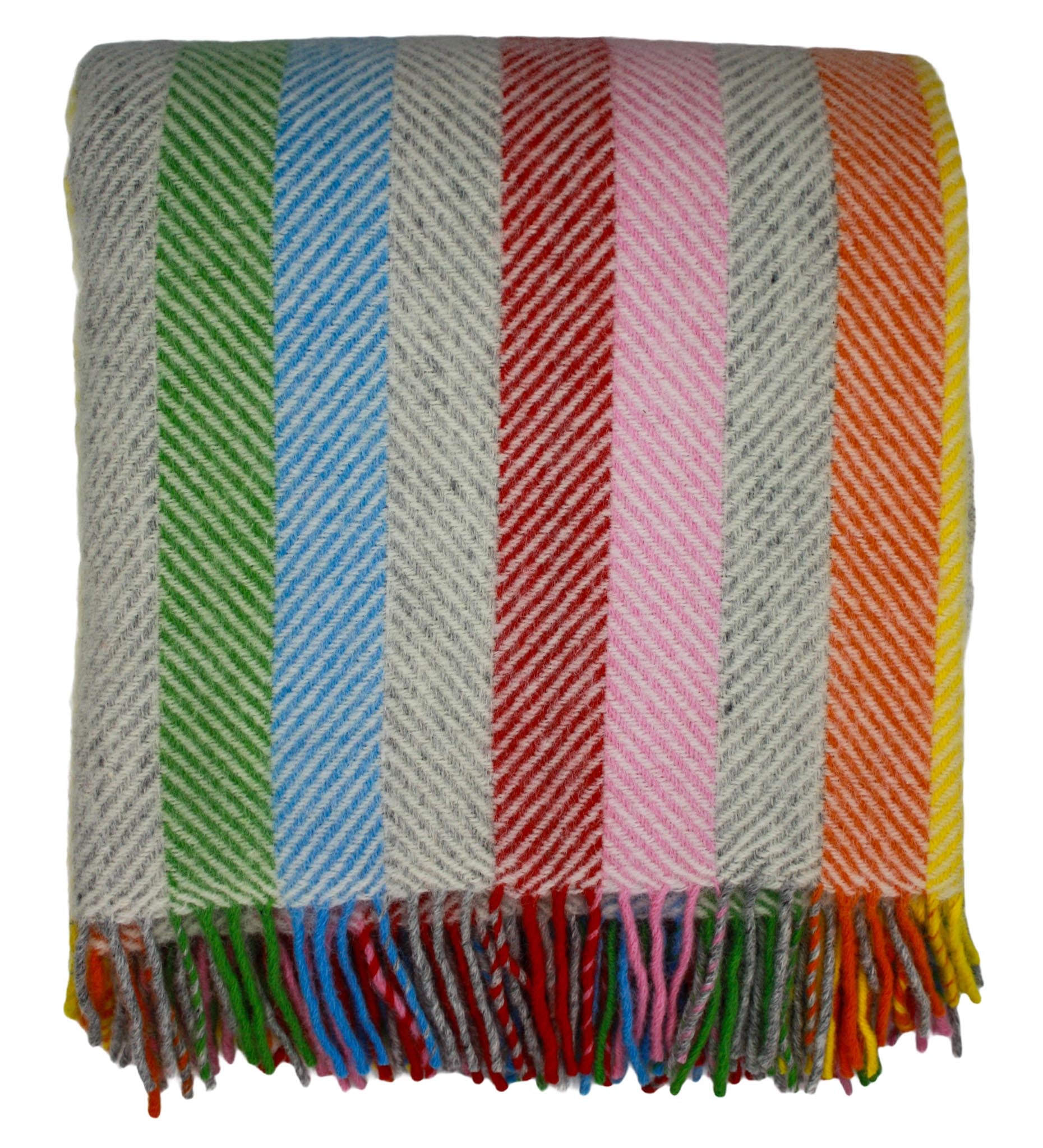 Rainbow Throw -100% Pure New Wool Striped Blanket