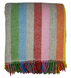 Rainbow Throw -100% Pure New Wool - Striped Blanket