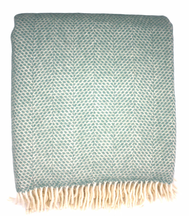 Throw -100% Pure New Wool - Beehive Pattern - Ocean Green Blanket