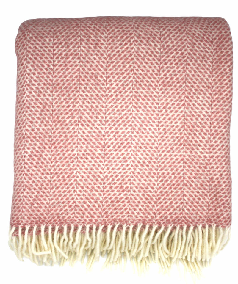 Throw -100% Pure New Wool - Beehive Pattern - Dusky Pink Blanket